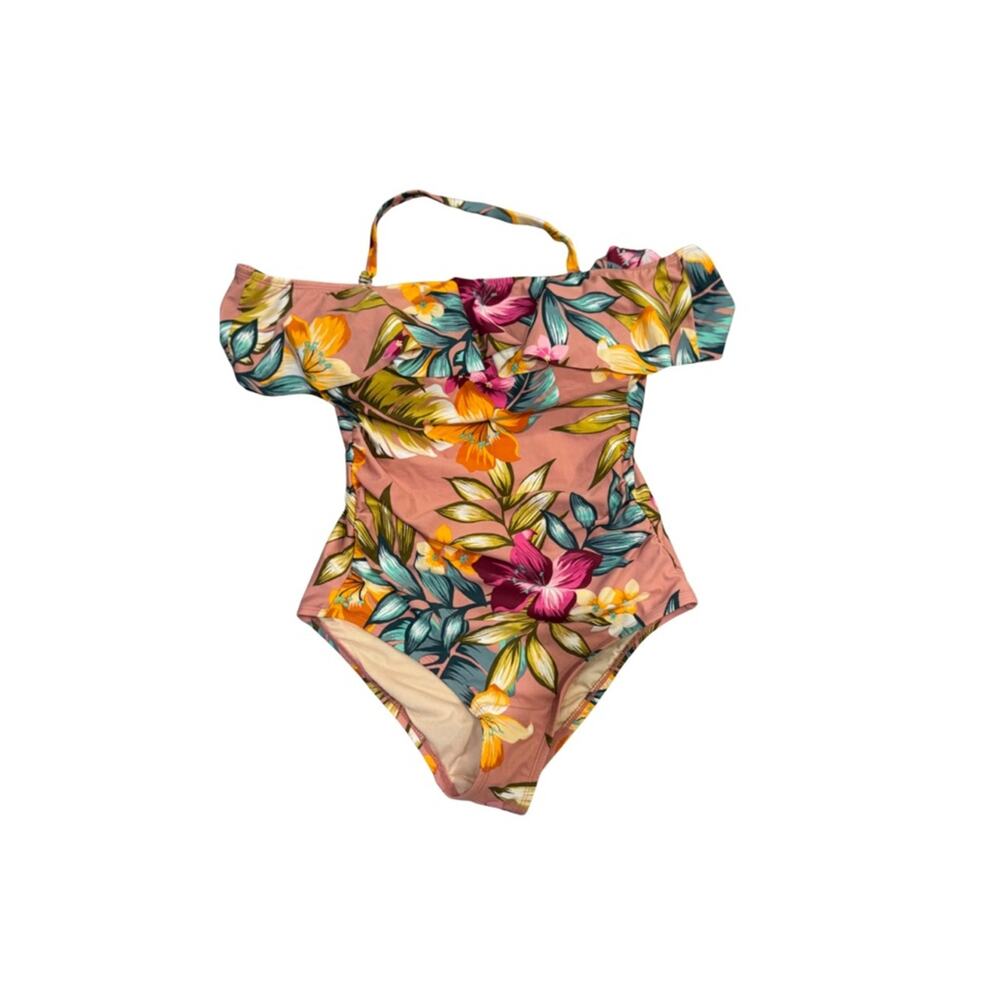 Kona Sol Pink Floral Off-Shoulder One-Piece Swimsuit